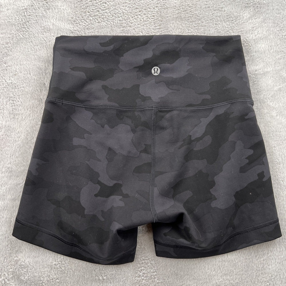 Lululemon Align Camo High Rise Biker Shorts 6 Black Women Activewear Yoga - Picture 2 of 7